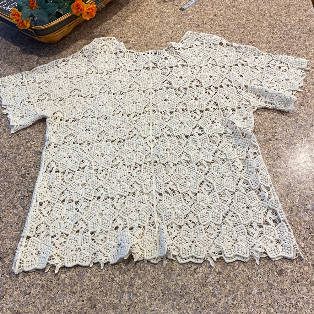 Coldwater Creek Short Sleeve Cream or Off White Open Knit Sweater Top XS/S - Picture 9 of 16